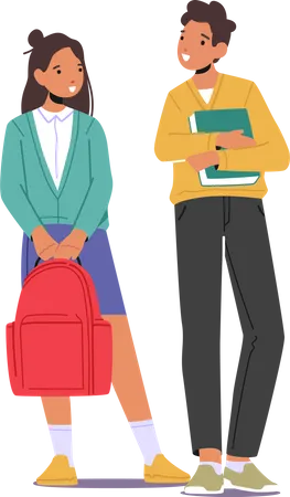 Kids Pupils Wearing Uniform with Backpacks and Textbooks  Illustration