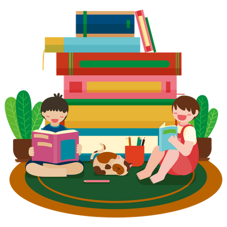 Kids reading book Illustration