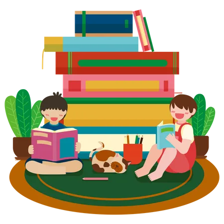 Kids reading book Illustration