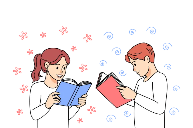 Kids reading book  Illustration