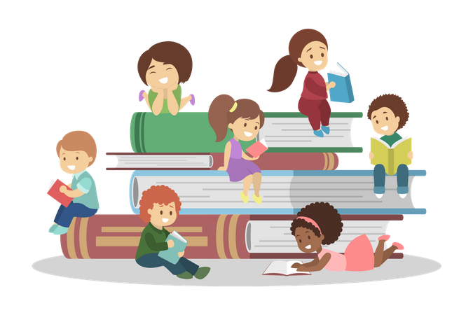 Kids reading book  Illustration