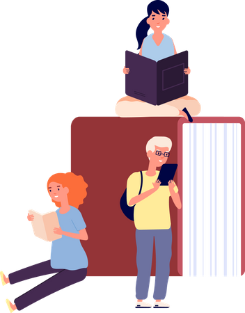 Kids reading textbooks  Illustration