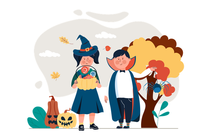 Kids ready for Halloween party Illustration