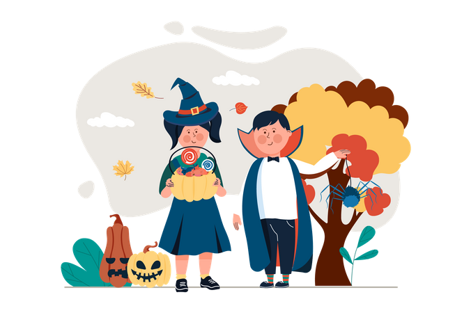 Kids ready for Halloween party  Illustration