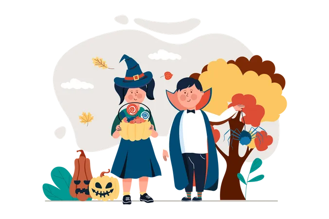 Kids ready for Halloween party  Illustration