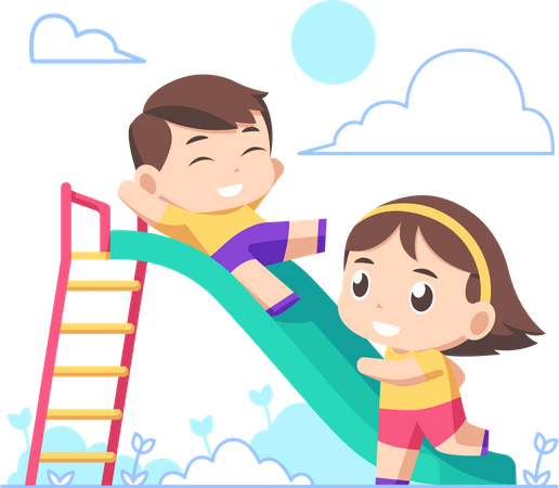 Kids ride on park slide  Illustration