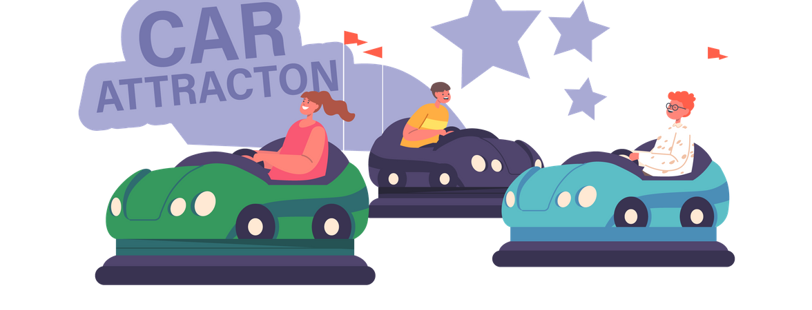 Kids riding bumper car at Amusement Park  Illustration