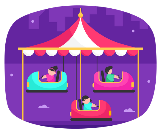 Kids riding bumper cars  Illustration