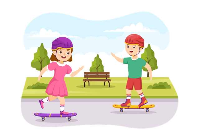 Kids riding skateboard  Illustration