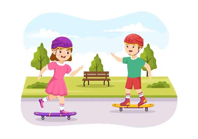 Kids riding skateboard  Illustration