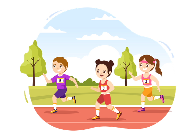 Kids running in marathon race  Illustration