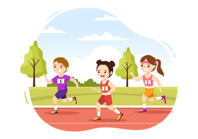 Kids running in marathon race  Illustration