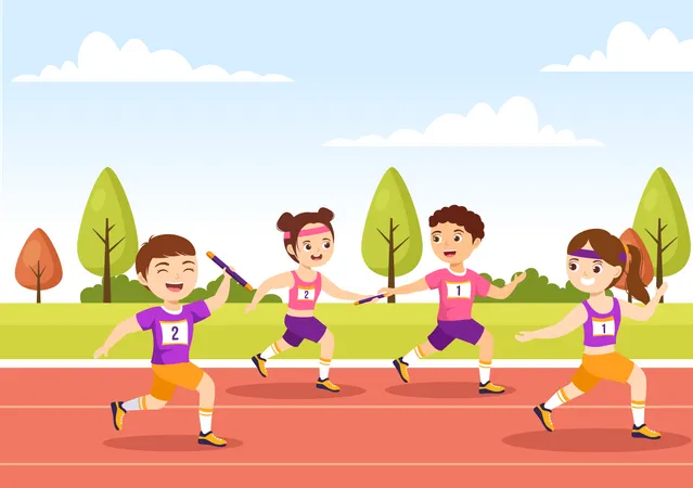 Kids running in relay race  Illustration