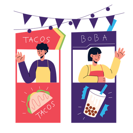 Kids selling food from food booth  Illustration