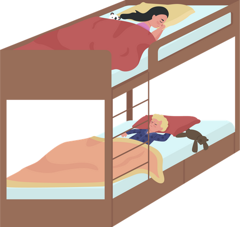 Kids sharing bunk bed for sleeping Illustration