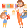 illustration woman shopping with son