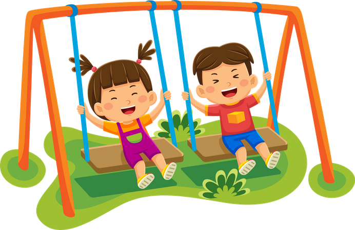 Kids Sitting On A Swing  Illustration