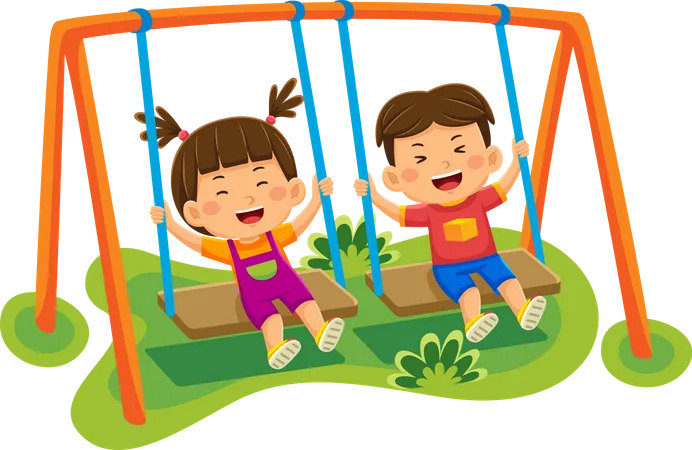 Kids Sitting On A Swing Illustration