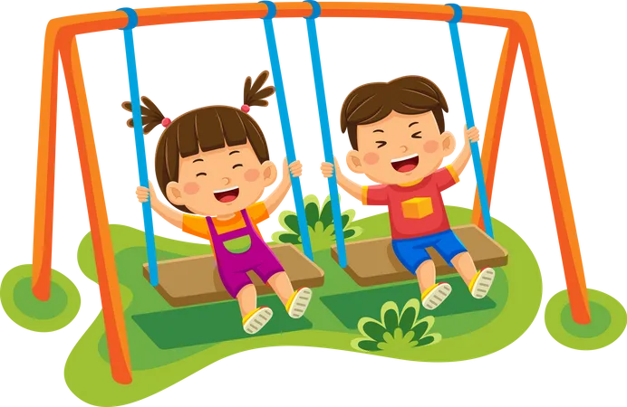 Kids Sitting On A Swing  Illustration