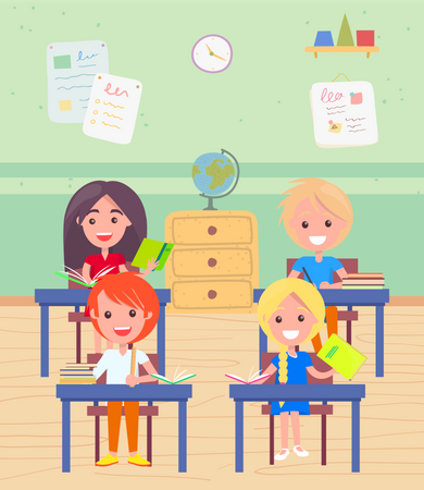 KIds studying in classroom  Illustration