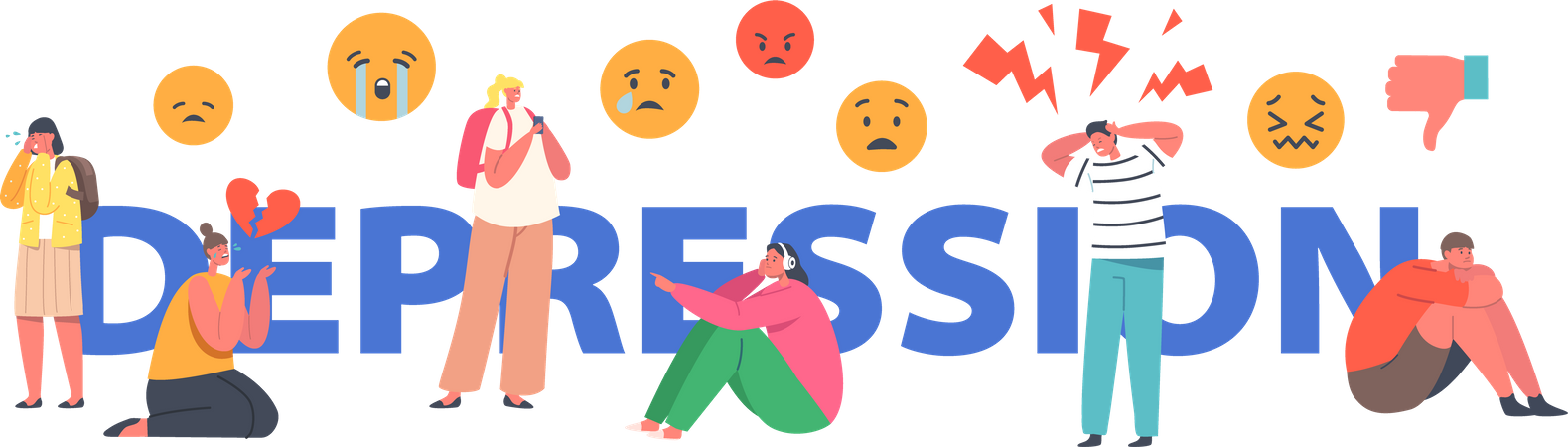 Kids suffering Stress and Depression Illustration