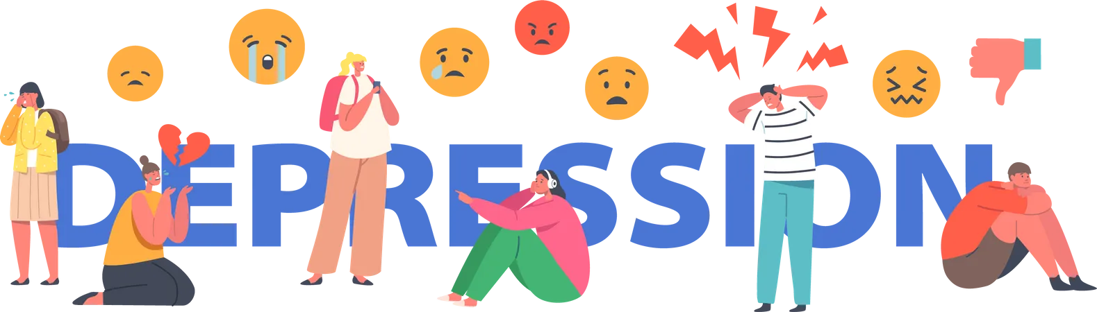 Kids suffering Stress and Depression  Illustration