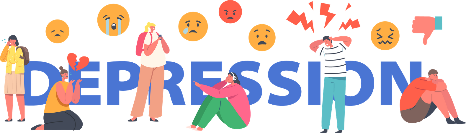 Kids suffering Stress and Depression  Illustration