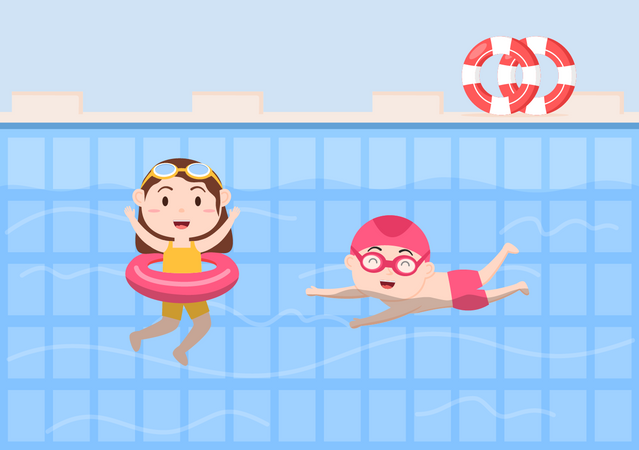 Kids swim in swimming pool Illustration