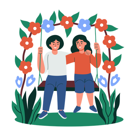 Kids swinging in park  Illustration