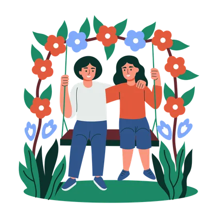 Kids swinging in park  Illustration