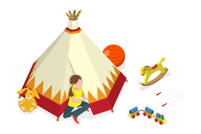 Kids Teepee Tent and Children Outdoors Activities  Illustration