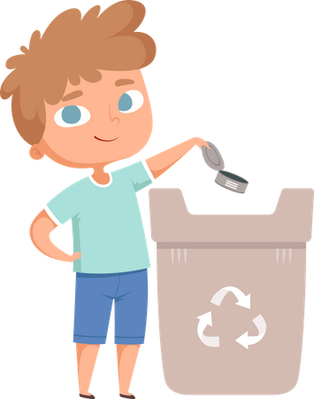 Kids throwing trash in dustbin  Illustration