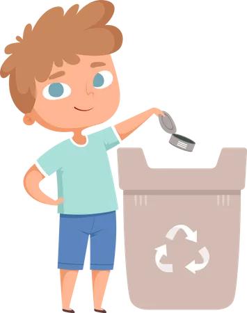 Kids throwing trash in dustbin  Illustration