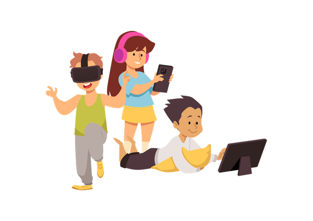 Kids using advance technologies  Illustration