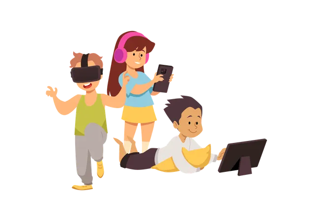 Kids using advance technologies  Illustration