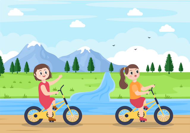 Kids using Bicycle Illustration