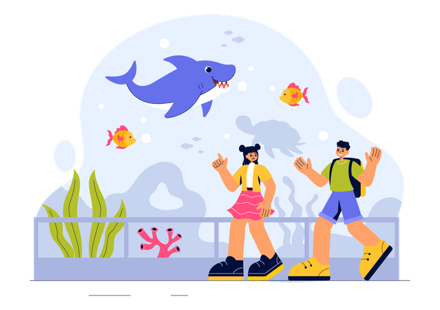 Kids visiting the aquarium  Illustration