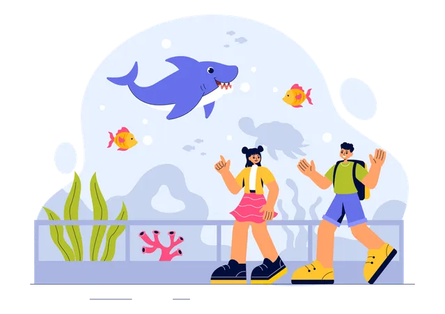 Kids visiting the aquarium  Illustration