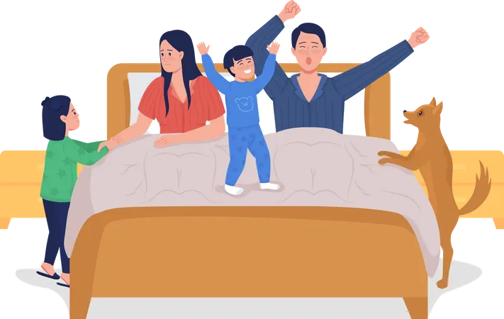 Kids Waking Up Parents Semi Flat Color Vector Characters Standing Figures Full Body People On White Family Members Isolated Modern Cartoon Style Illustration For Graphic Design And Animation Illustration