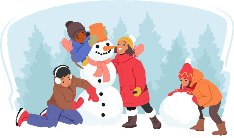 Kids Winter Spare Time Recreation  Illustration