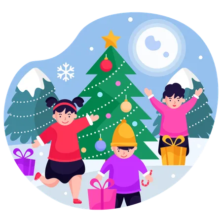 Kids with Christmas gifts  イラスト