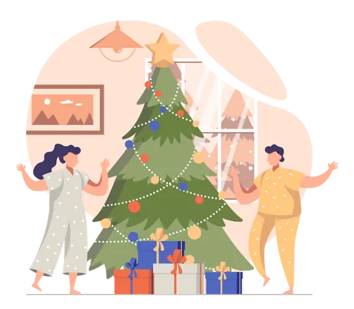 Kids With Christmas Gifts Illustration