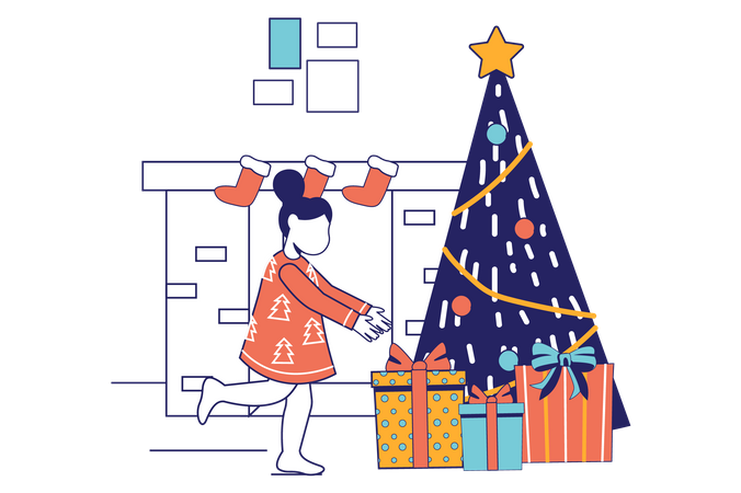 Kids With Christmas Gifts  Illustration