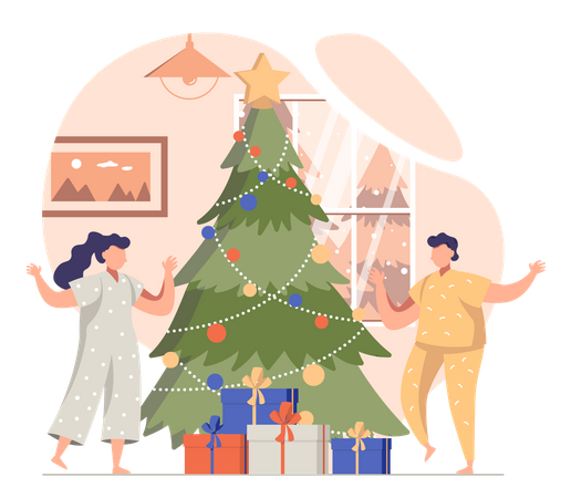 Kids With Christmas Gifts  Illustration