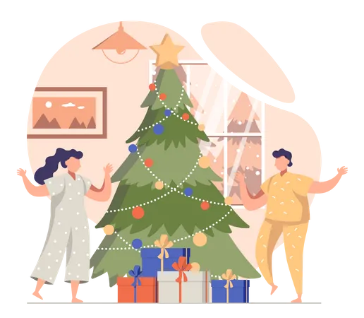 Kids With Christmas Gifts  Illustration