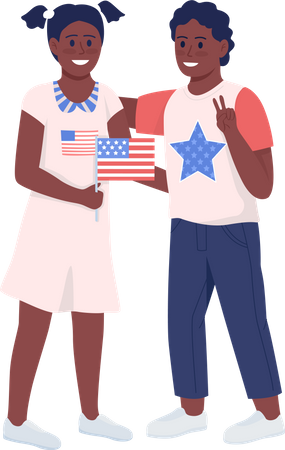 Kids with National American flag  Illustration