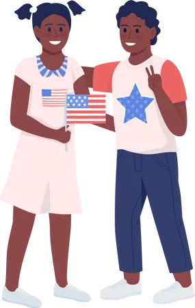 Kids with National American flag  Illustration