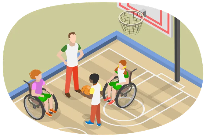 3 D Isometric Flat Vector Conceptual Illustration Of Kids With Physical Disability Medical Rehabilitation Illustration