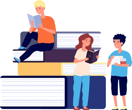 Kids with textbooks  Illustration