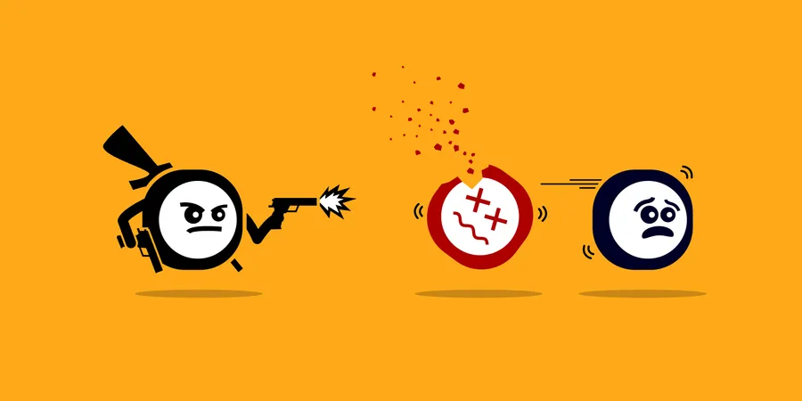 Killer app killing other mobile apps by shooting them with gun Illustration